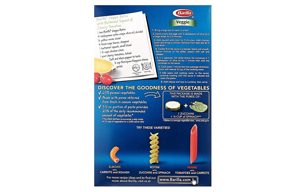 Barilla Veggie Rotini    Box  340 grams